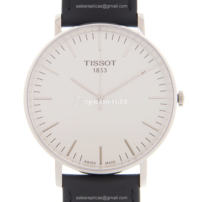 Everytime T109.610.16.031.00 Quartz Watch - Stainless Steel Case, White Dial, Leather Strap, Buckle Clasp - Luxury Replica EVERYTIME Watch