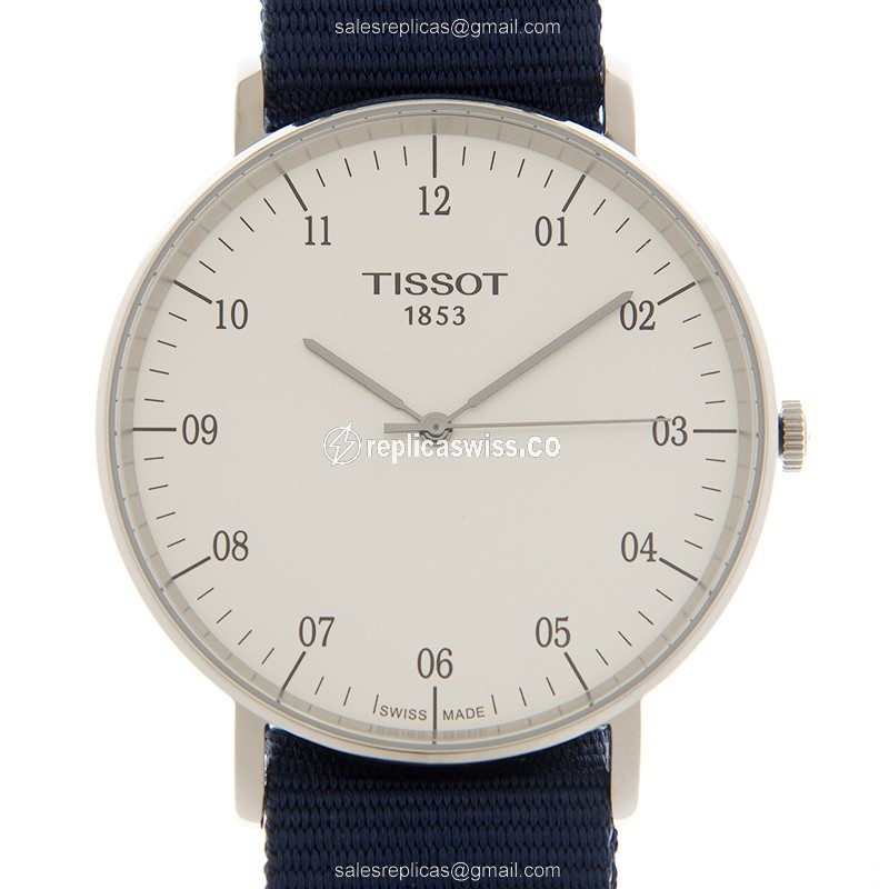 Everytime T109.610.17.037.00 Replica - Quartz - Blue Dial - Steel Case - Blue Canvas Strap - Luxury Replica EVERYTIME Watch