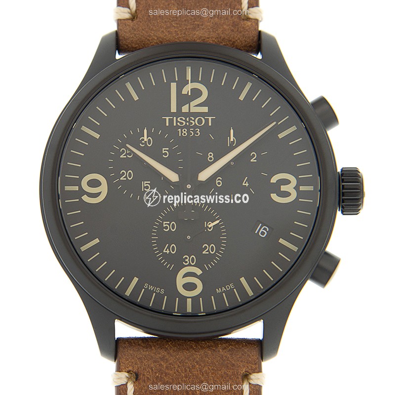 Tissot T-SPORT Quartz - Black Dial - Leather Brown - Buckle Clasp