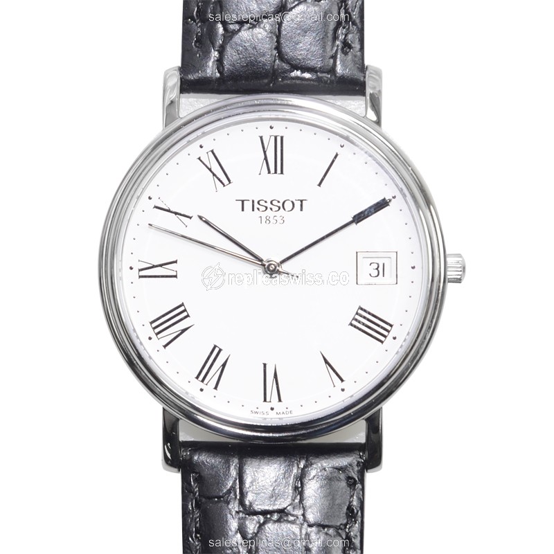 Rolex T-Classic Quartz - White Dial - Steel Case - Leather Strap - Black Buckle - Luxury Replica T-CLASSIC Watch