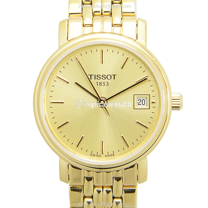 Tissot T-CLASSIC Quartz - Gold Dial - Steel Case - Gold Strap - Clasp - Luxury Replica T-CLASSIC Watch