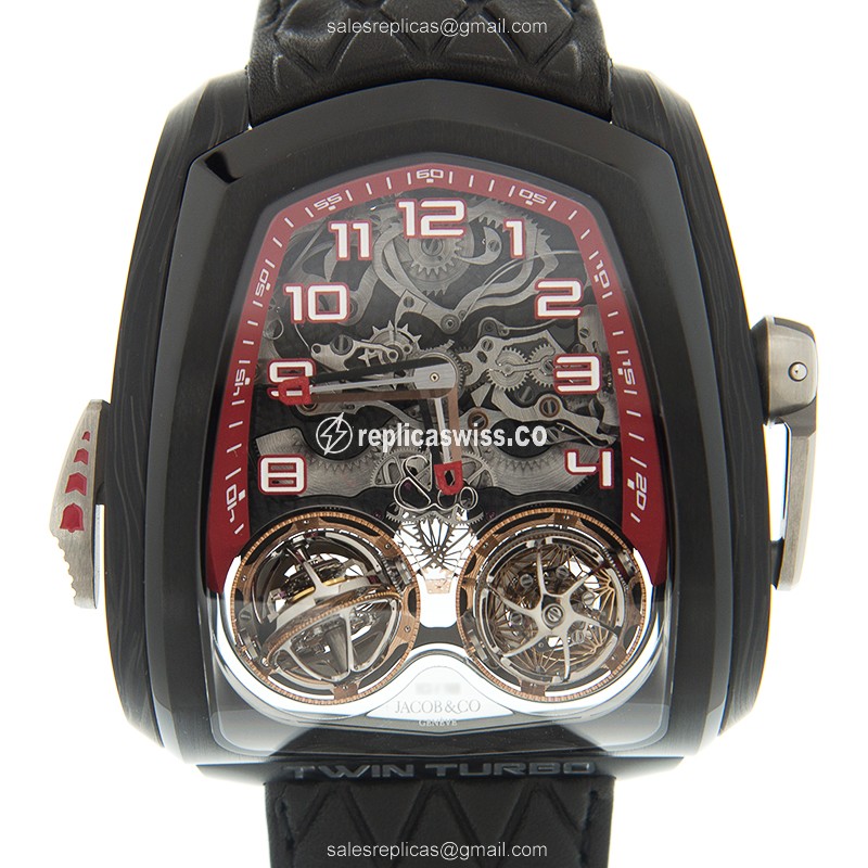 Jacob & Co TT100.21.NS.NK.CWA4D - Manual Wind - Titanium Case - Skull Dial - Black Leather Strap