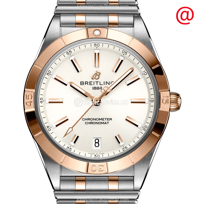 Breitling Chronomat B01 Replica - Automatic - 18kt Rose Gold & Steel Case - White Dial