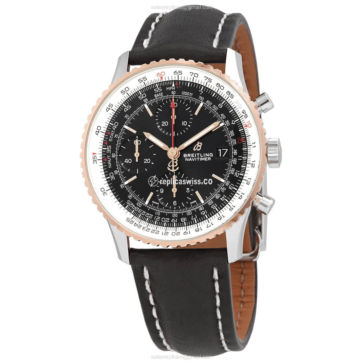 Breitling Replica NAVITIMER - Automatic - Black Steel Case - Black Cowhide Strap - Buckle Clasp