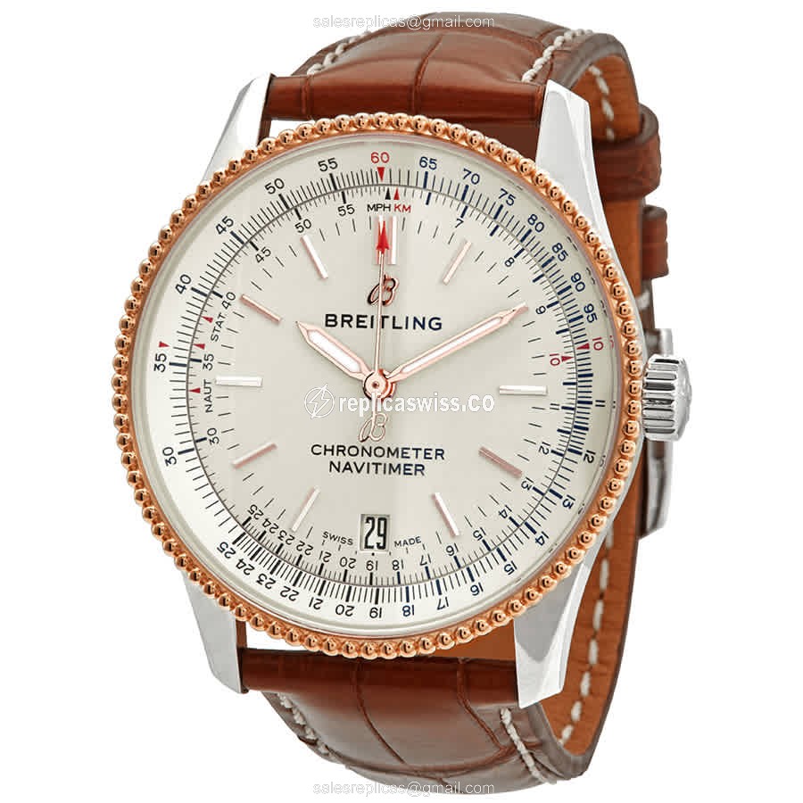 Breitling NAVITIMER 1 Replica - Automatic - Steel - Silver Dial - Brown Alligator Buckle
