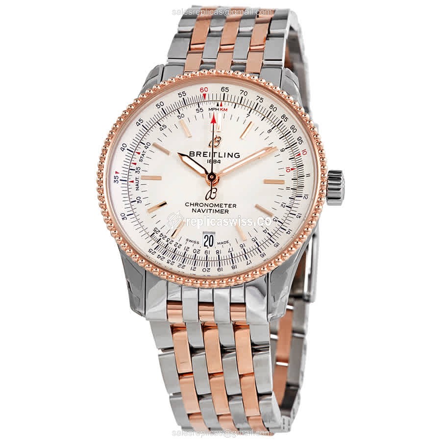 Breitling Navitimer Replica - Automatic - Gold-Plated Steel Case - White Dial - Gold Strap