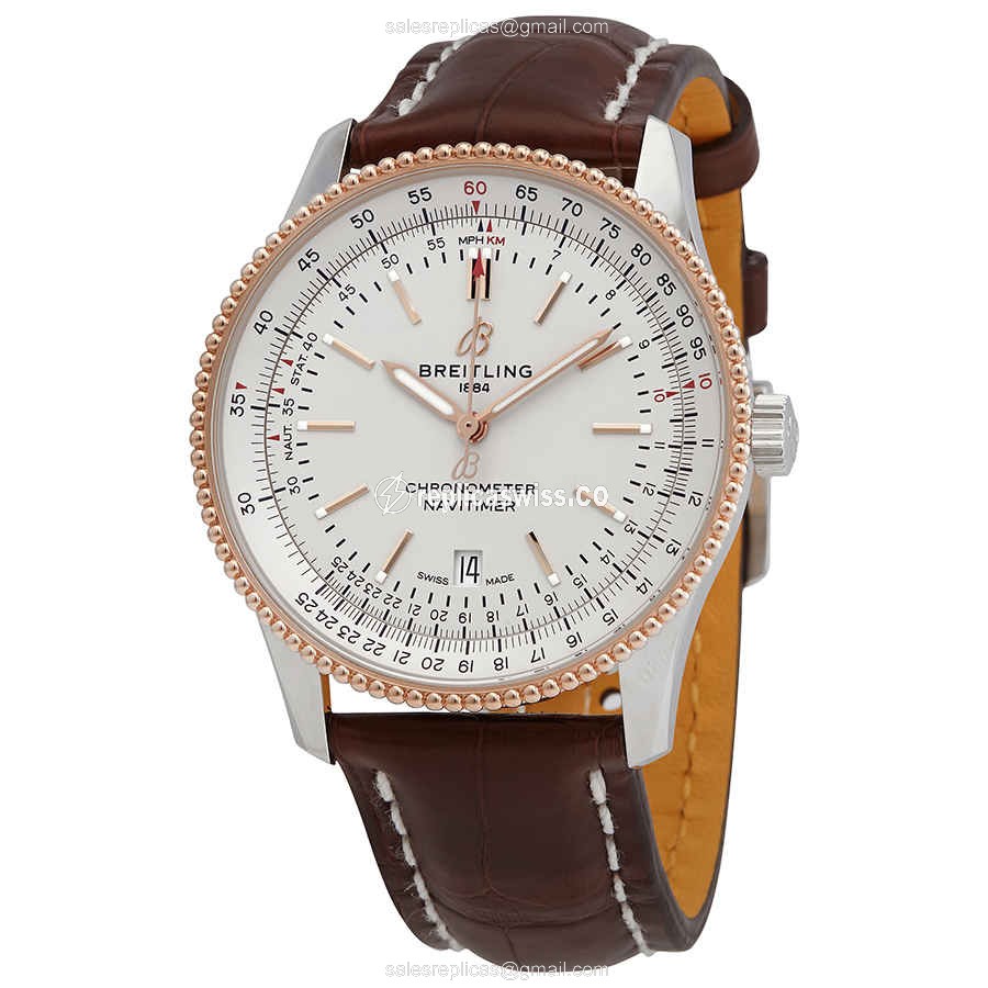 Breitling U17326211G1P1 NAVITIMER 1 - Automatic - Steel Case - Silver Dial - Brown Brown Leather Buckle