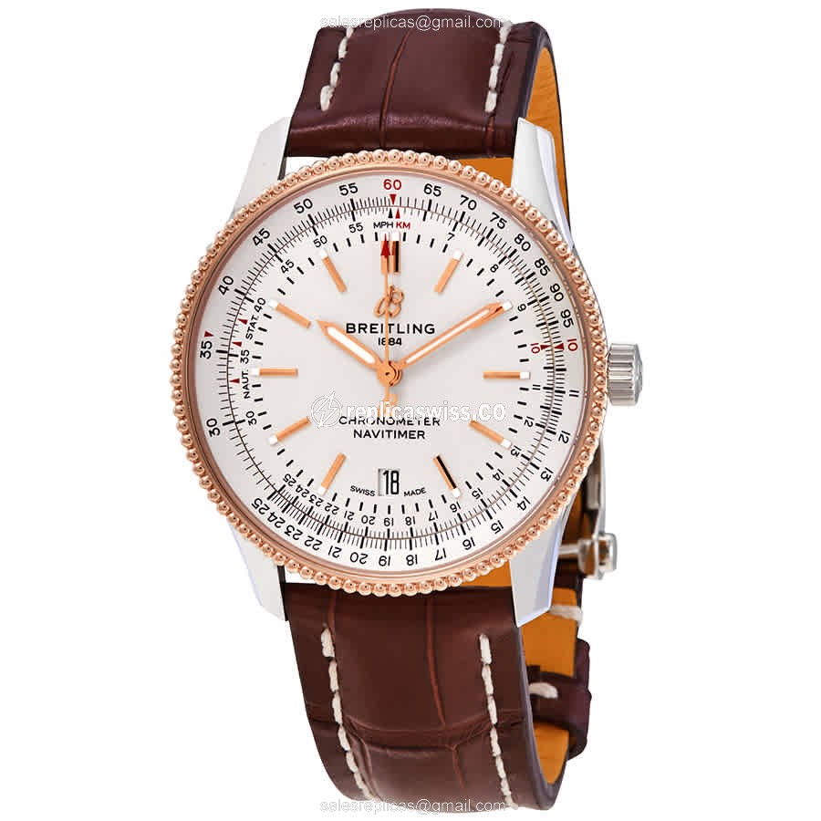 Breitling Replica NAVITIMER 1 - Automatic - Steel Case - Silver Dial - Brown Alligator Strap - Luxury Replica NAVITIMER 1 Watch