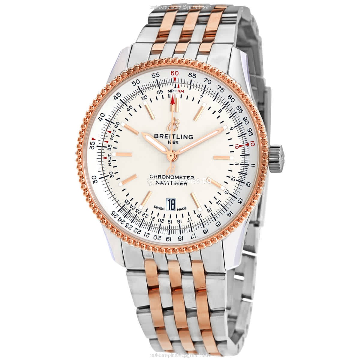 Breitling Navitimer Replica - Automatic - Silver - Steel Case - Gold strap - Clasp