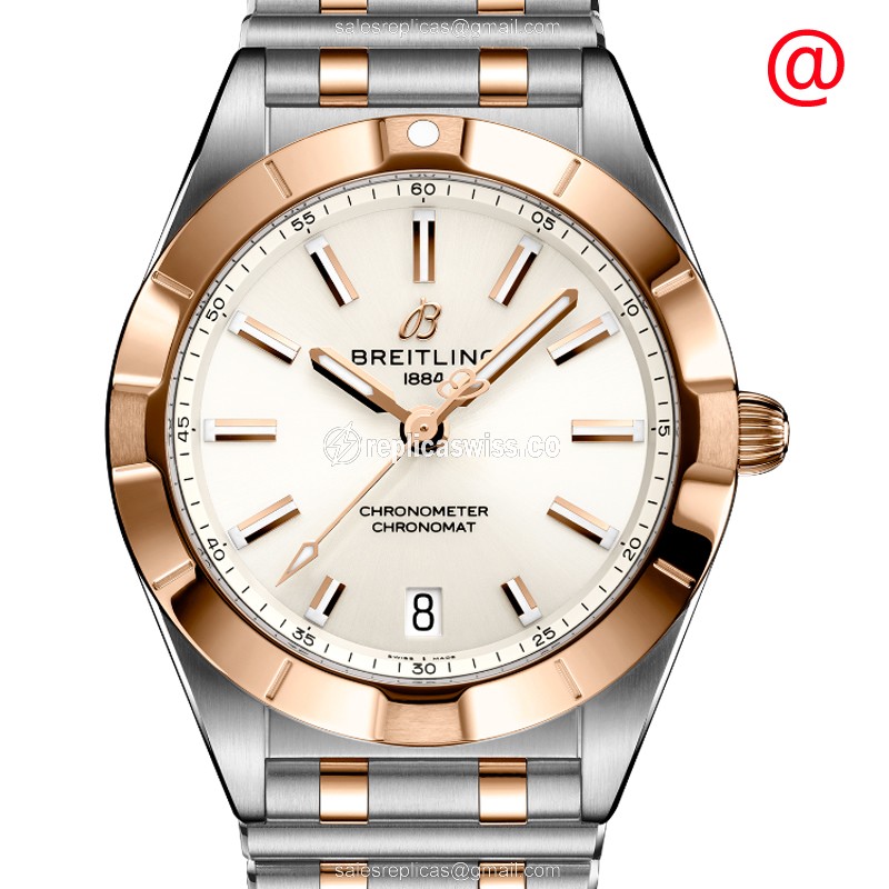 Breitling U77310101A1U1 Chronomat B01 Quartz - 18kt Rose Gold & Steel Case - White Dial