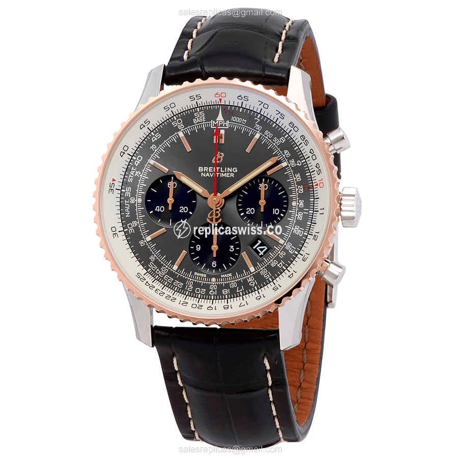 Breitling NAVITIMER 1 - Automatic - Stainless Steel - Gray Dial - Black Alligator Strap - Buckle Clasp - Luxury Replica NAVITIMER 1 Watch