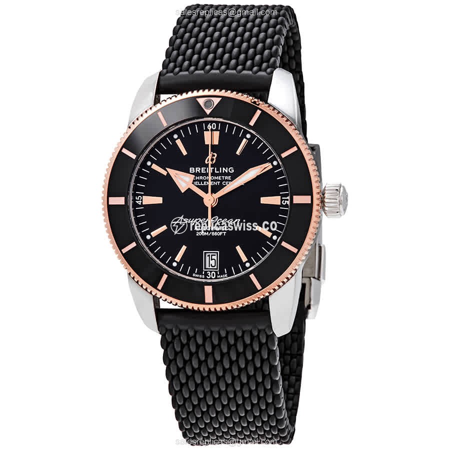 Breitling Superocean Replica - Automatic - Steel - Black - Rubber Strap - Luxury Replica SUPEROCEAN Watch