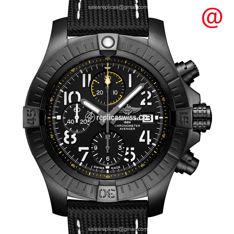 Breitling Avenger II Replica - Automatic - Steel - Black Dial - Leather Strap - Luxury Replica AVENGER II Watch