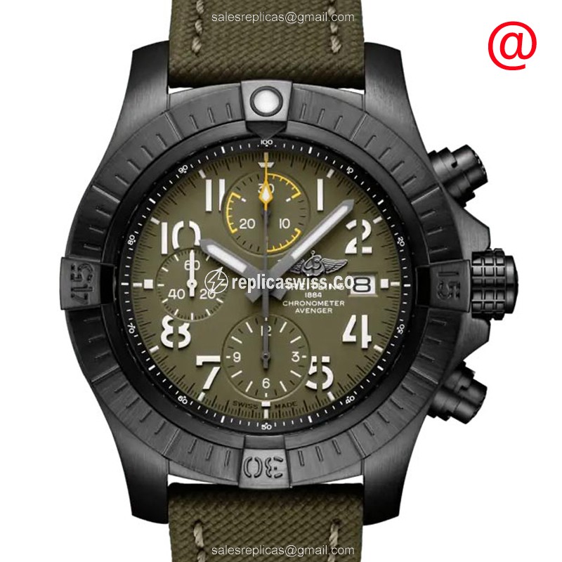 Breitling Avenger II Replica - Automatic - Titanium Case - Green Dial - Canvas Green Strap