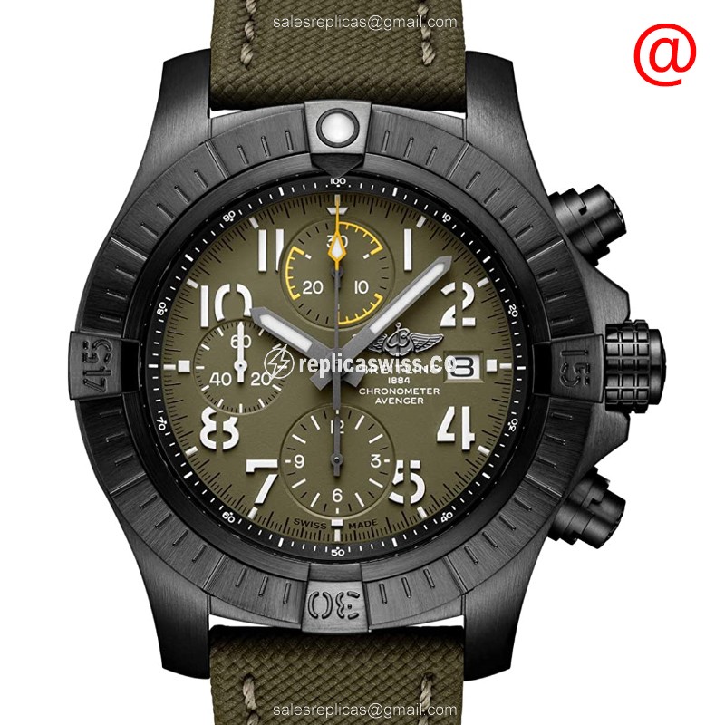 Breitling Avenger II Replica - Automatic - Titanium Case - Green Dial - Canvas Green Strap - Luxury Replica AVENGER II Watch