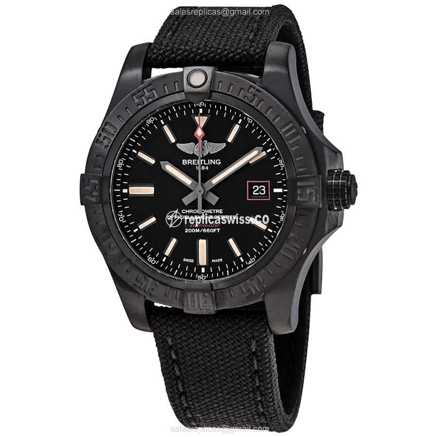 Breitling AVENGER II Automatic - Titanium Case - Black Canvas Strap - Buckle Clasp - Luxury Replica AVENGER II Watch