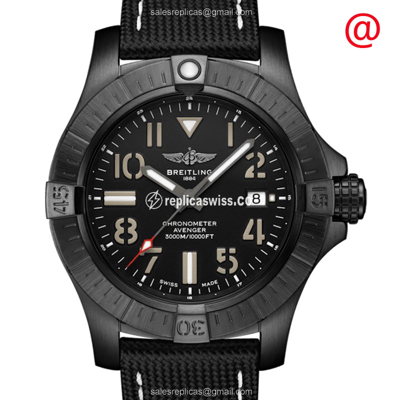 Breitling Avenger II Titanium - Auto - Black Dial - Leather Black Clasp - Luxury Replica AVENGER II Watch