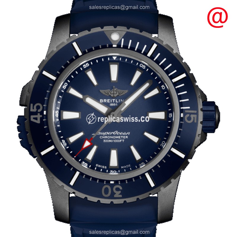 Breitling Superocean Replica - Automatic - Titanium - Blue Dial - Rubber Blue Strap - Luxury Replica SUPEROCEAN Watch