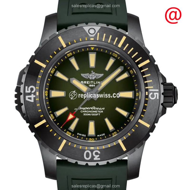 Breitling SuperOcean Replica - Automatic - Titanium - Green Dial - Rubber Green Strap