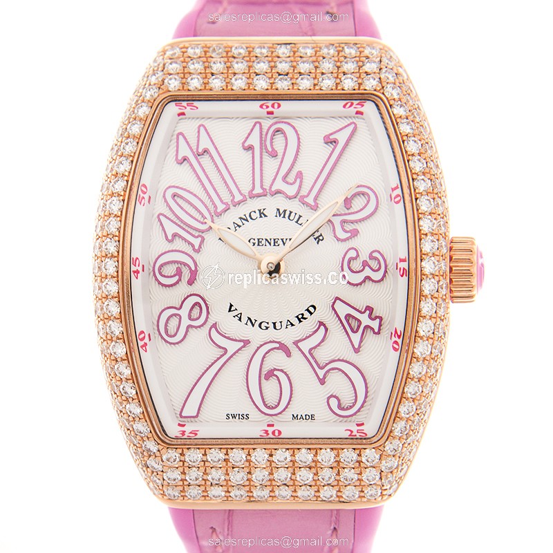 Franck Muller V 29 QZ D 5N.RS Vanguard Quartz 18kt Rose Gold & Diamonds - Quartz - Rose Gold Case - White Dial - Buckle Clasp