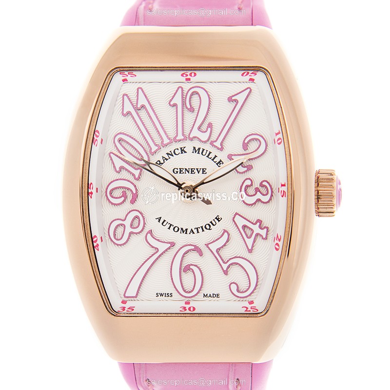 Franck Muller V29SCATFO 18kt Rose Gold Replica | Automatic - White Dial on Pink Alligator Strap