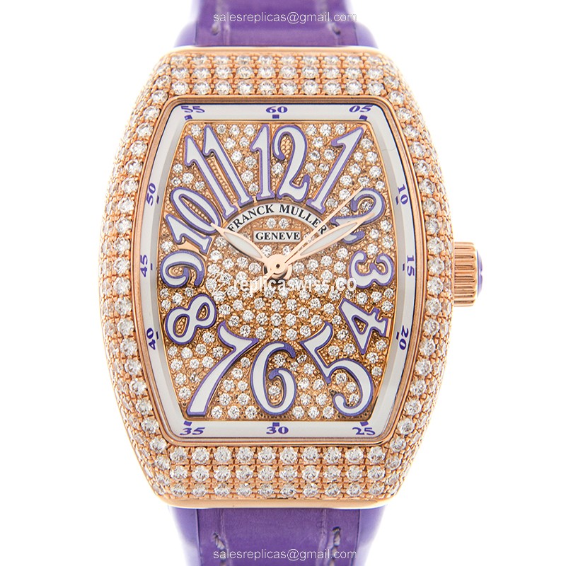 Franck Muller V 29 SC AT FO D CD Vanguard - 18kt Rose Gold - Diamonds, Gold Dial, Alligator Strap, Buckle Clasp