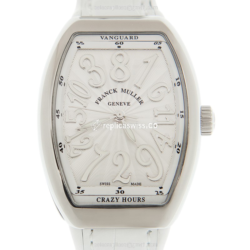 Franck Muller V32 Replica - Automatic - Steel Case - White Dial, Leather Strap - Luxury Replica CRAZY HOURS Watch