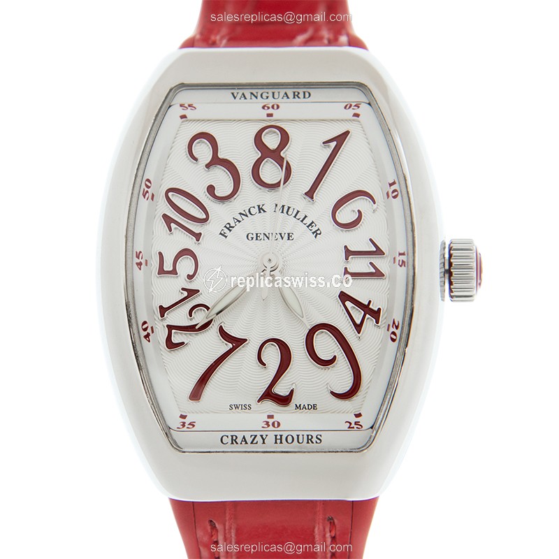 Franck Muller V32 Crazy Hours Replica - Automatic - White Dial, Leather Strap - Luxury Replica CRAZY HOURS Watch
