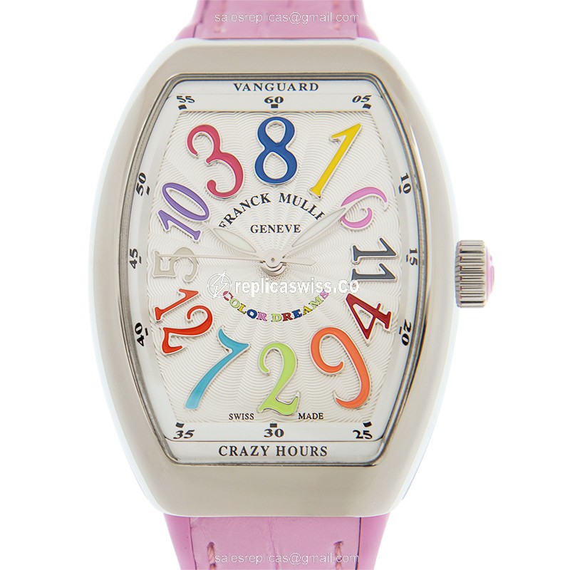 Franck Muller V32 CH COL DRM AC.RS Replica | Automatic | White Dial on Pink Leather Strap - Luxury Replica CRAZY HOURS Watch