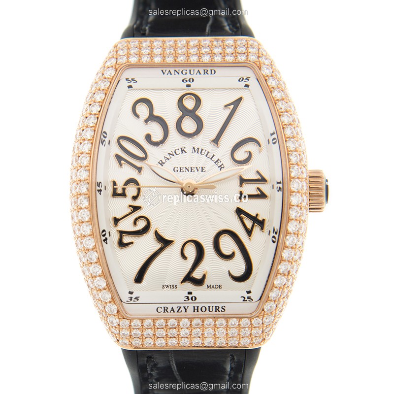 Franck Muller V32CHD Replica - Automatic - 18kt Rose Gold & Steel Case - White Dial, Leather Strap