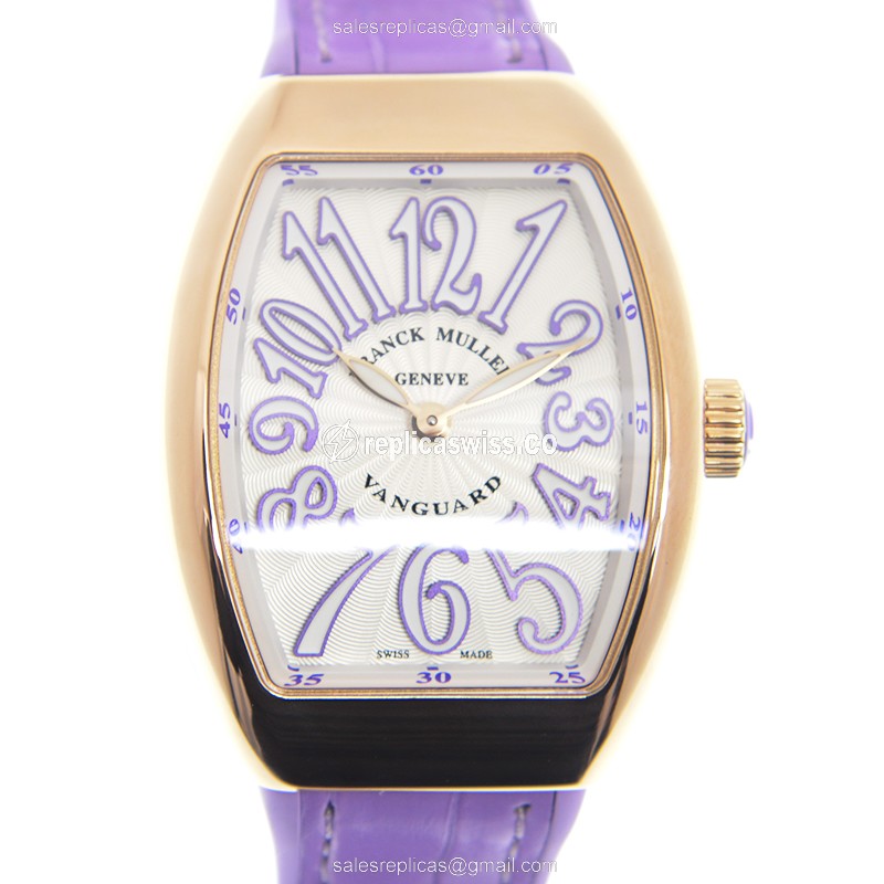 Franck Muller V 32 QZ Replica - Quartz - 18kt Rose Gold - White Dial, Alligator Strap