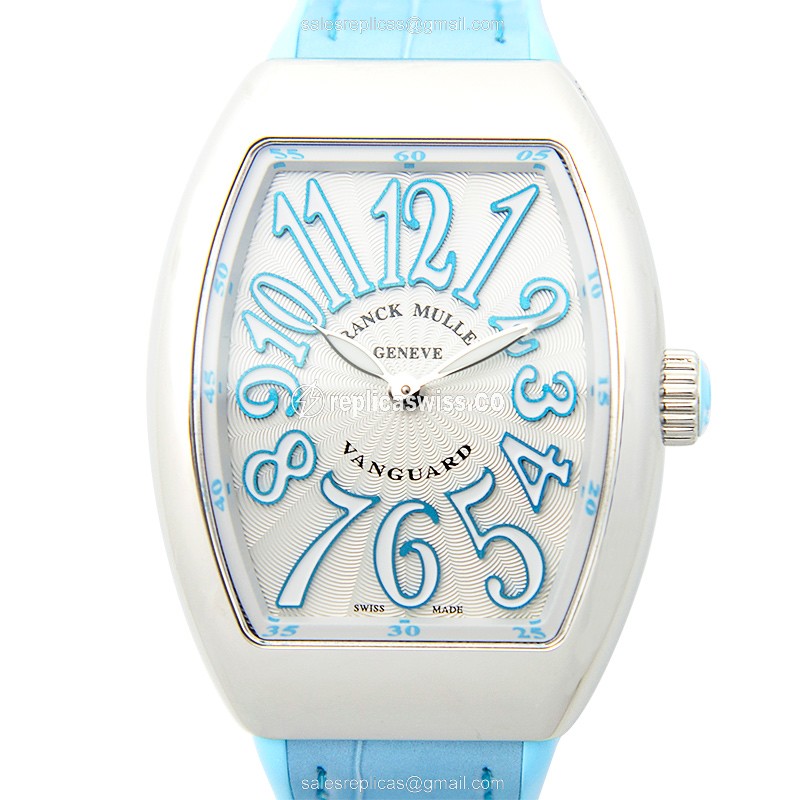 Franck Muller V32 QZ Quartz - Silver Dial, Stainless Steel Case - Blue Leather Strap