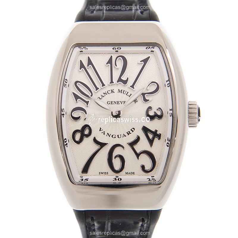 Franck Muller V32QZ Quartz - White Dial - Steel Case - Black Alligator Buckle - Luxury Replica VANGUARD Watch