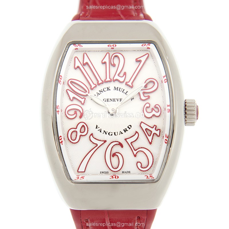 Franck Muller V32QZ Quartz - White Dial - Stainless Steel Case - Red Leather Strap