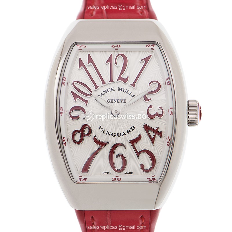 Franck Muller V 32 QZ Quartz - Steel Case - Silver Dial - Blue Leather Strap - Buckle Clasp - Luxury Replica VANGUARD Watch