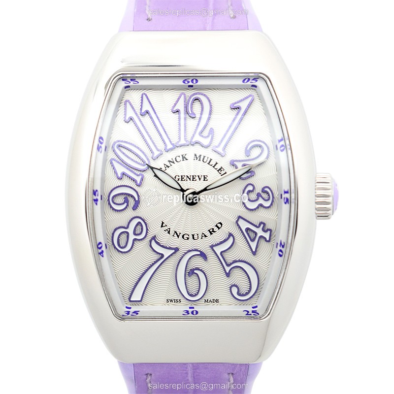 Franck Muller V32 QZ Quartz - Silver Dial - Steel Case - Purple Leather Strap
