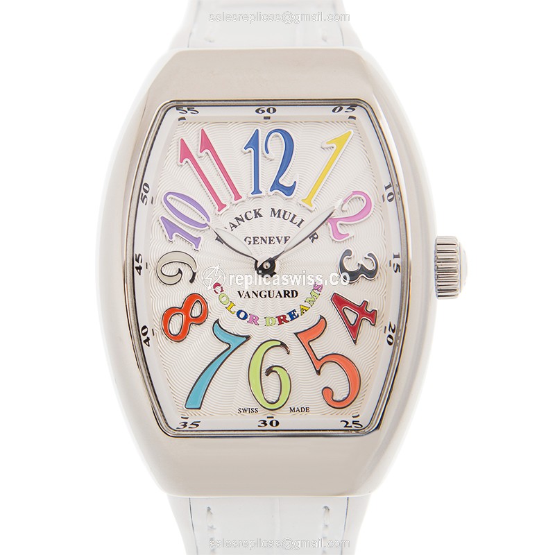 Franck Muller V32 QZ COL DRM Vanguard Replica - Quartz - Stainless Steel Case - White Dial, Alligator Strap