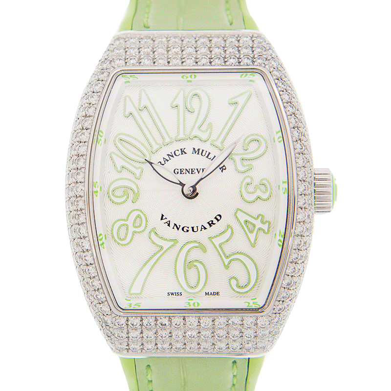 Franck Muller V 32 QZ D AC.VE Replica - Quartz - Stainless Steel - Silver Dial - Green Alligator Strap