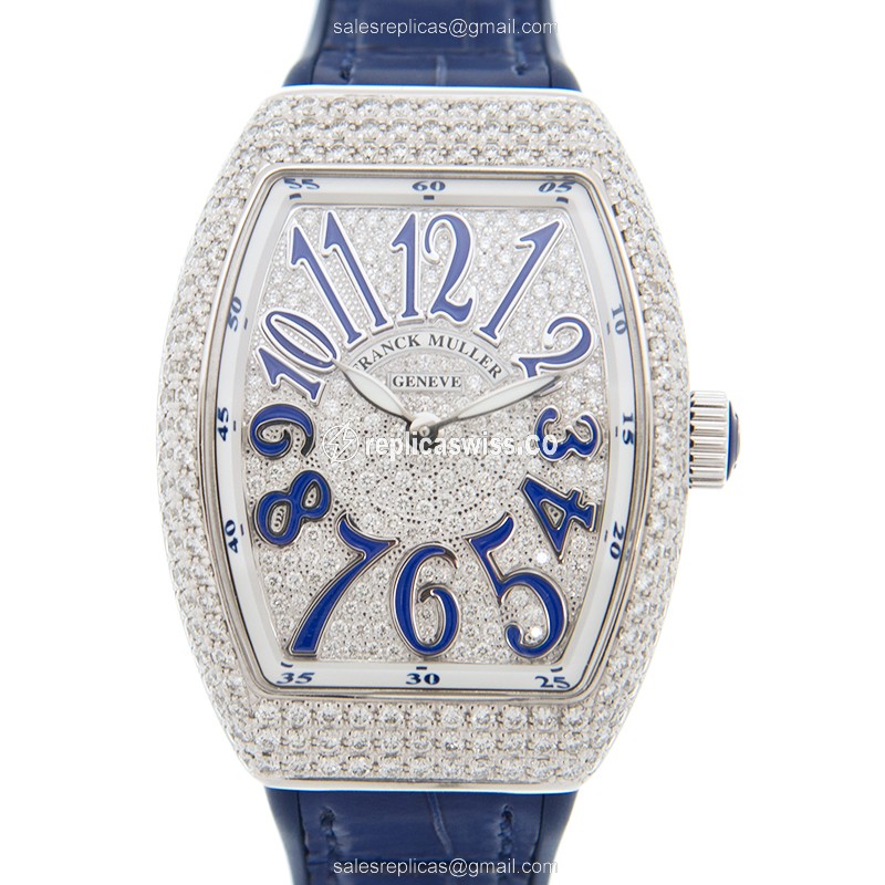 Franck Muller V32QZCD Ladies - Quartz, Diamonds, Silver Dial, Blue Rubber