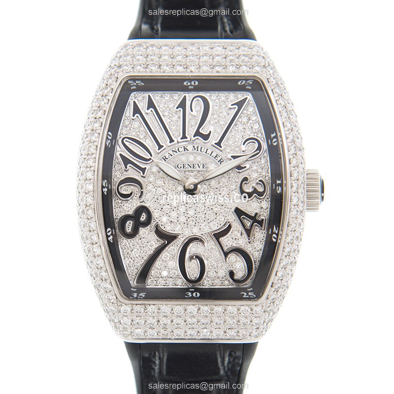Franck Muller V 32 QZ D CD Vanguard Quartz - Silver Dial on Black Leather Strap