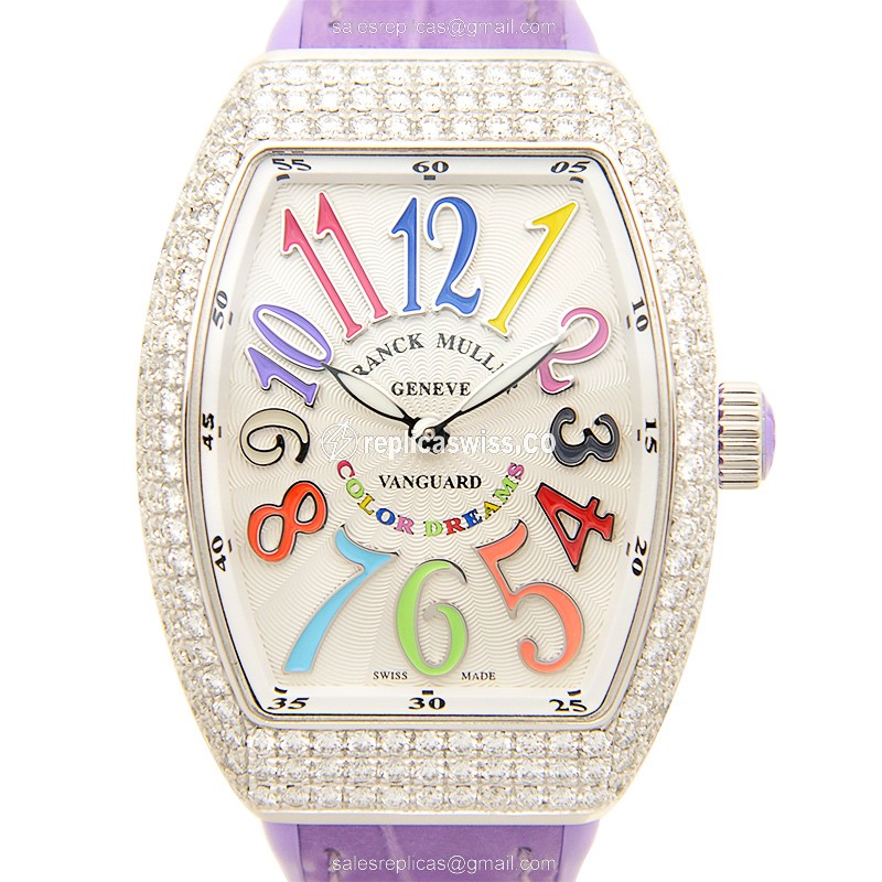 Franck Muller V 32 QZ D COL DRM AC.VL Replica - Quartz - Diamonds - Silver Dial, Buckle Clasp