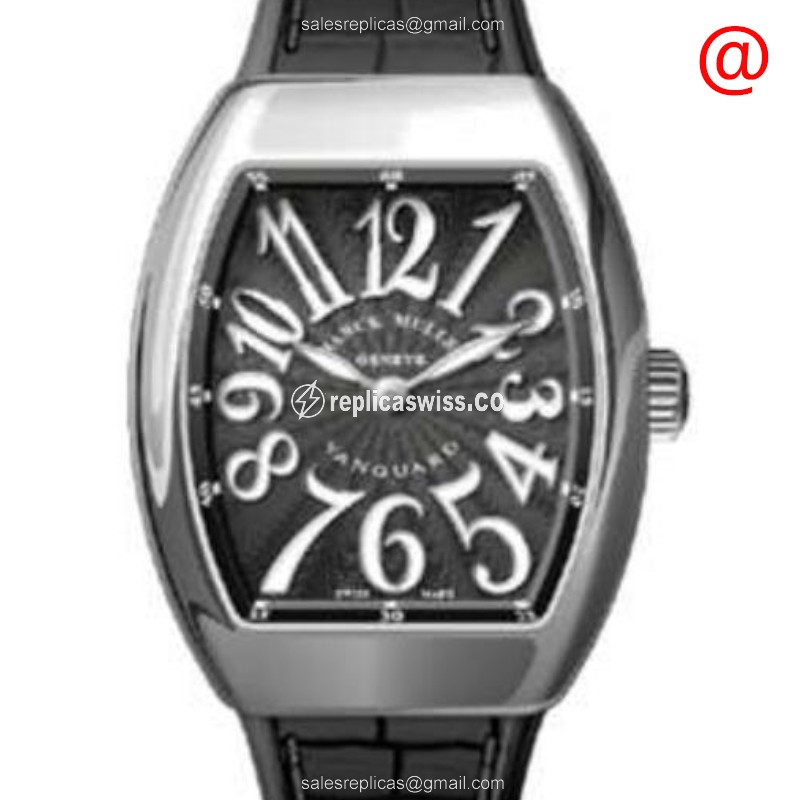 Franck Muller Vanguard QZ - Black Dial - Leather Strap - Buckle Clasp - Luxury Replica VANGUARD Watch