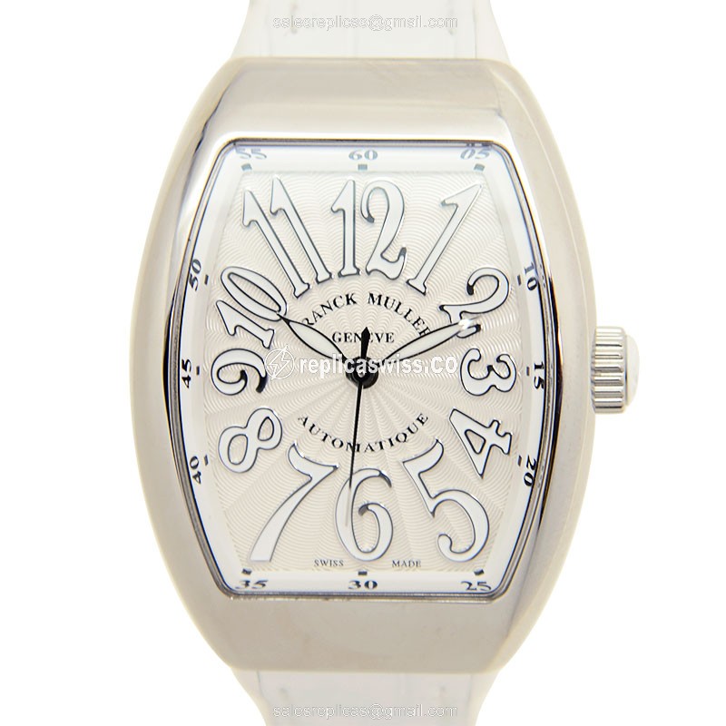 Franck Muller V32SCATFO Vanguard Automatic - Silver Dial on White Rubber Strap