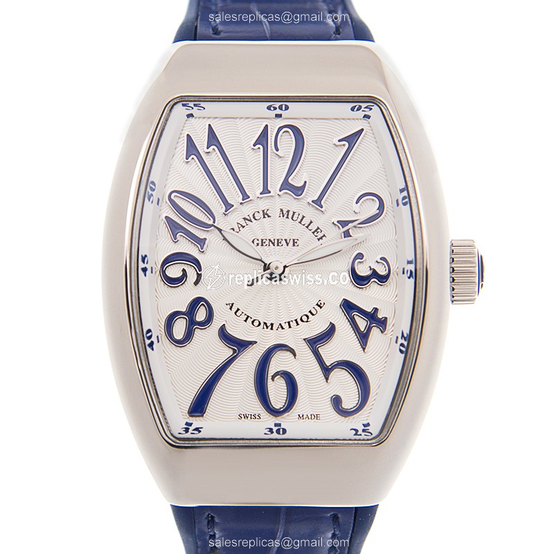Franck Muller V32 SC AT FO VANGUARD - Automatic - Steel Case - White Dial - Blue Alligator Strap - Luxury Replica VANGUARD Watch