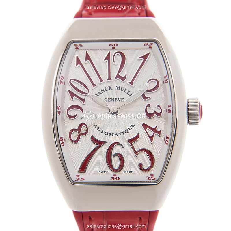 Franck Muller V32SC AT FOAC.RG Vanguard - Auto - Stainless Steel - White Dial - Red Alligator Buckle
