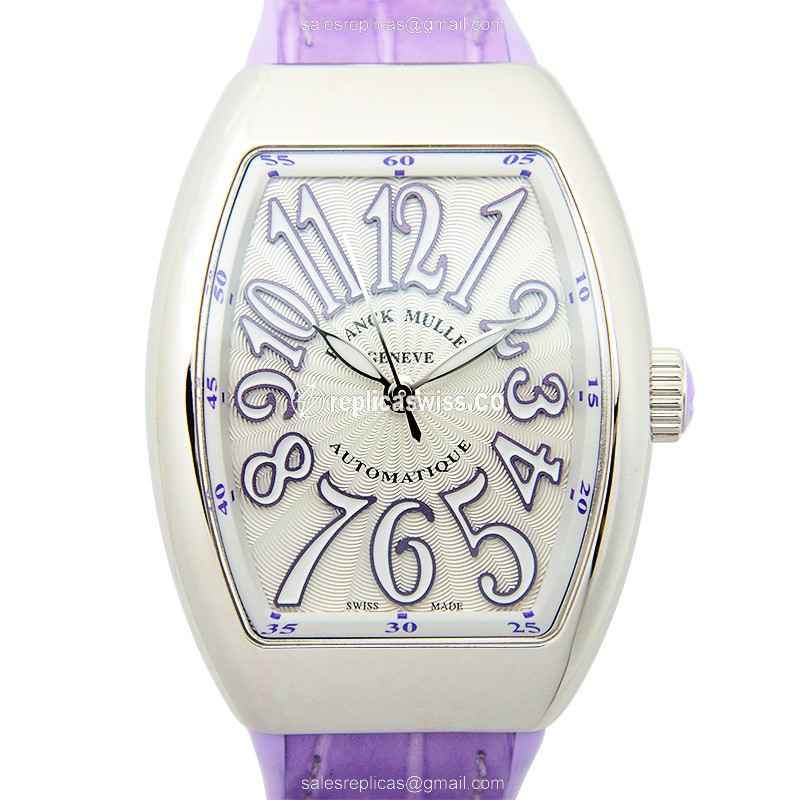 Franck Muller V32 SC AT FO Vanguard Replica - Automatic - Silver Dial on Purple Rubber Strap