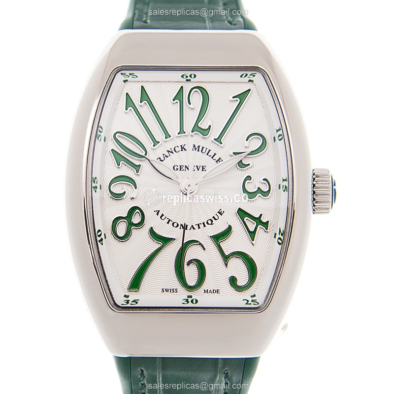 Franck Muller V32 SC AT FO - Automatic - Stainless Steel - White Dial - Green Alligator Strap