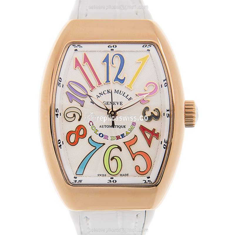 Franck Muller V32SCATFOCOLDRM - 18kt Rose Gold - Automatic - White Dial - Alligator White Buckle