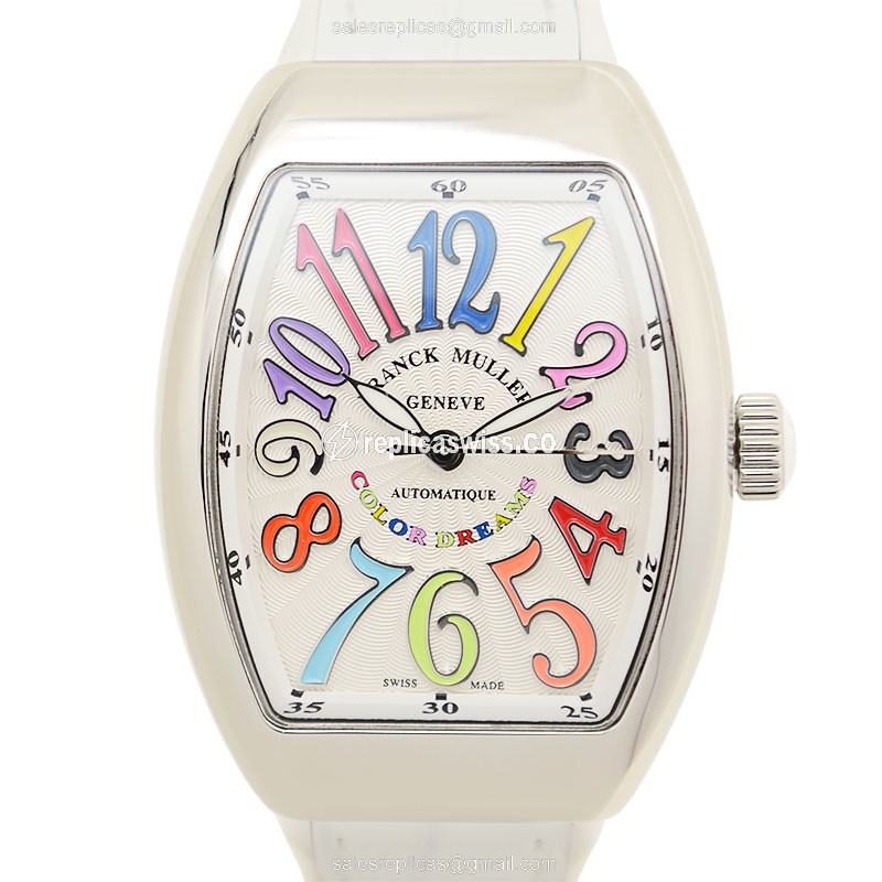 Franck Muller V32 SC AT FO COL DRM Vanguard - Automatic - Steel Case, Silver Dial, White Rubber Strap