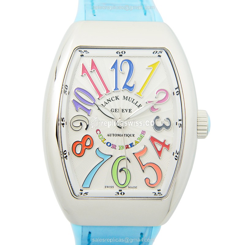 Franck Muller V32 SC AT FO COL DRM Automatic - Silver Dial - Blue Alligator Strap - Buckle Clasp - Luxury Replica VANGUARD Watch